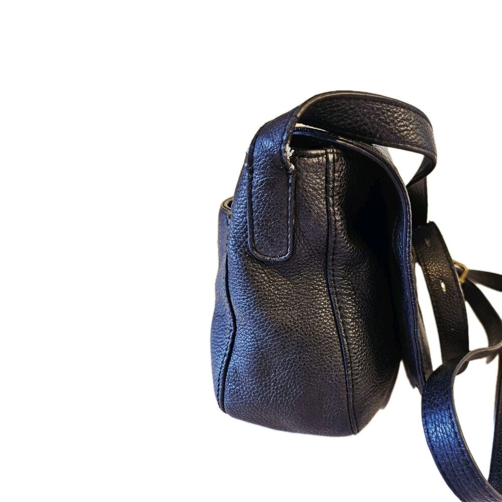 Lucky Brand Kingston Flap Crossbody Bag Black Pebbled Leather Woven Boho - Picture 3 of 8